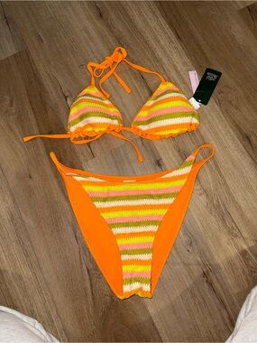 wild fable Orange Crochet-Trim Bikini Top